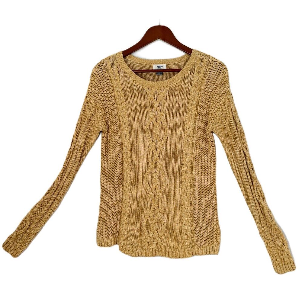 Old Navy Sweater Woman S Khaki Cable Side Slit Classic Crew Preppy Comfy Casual